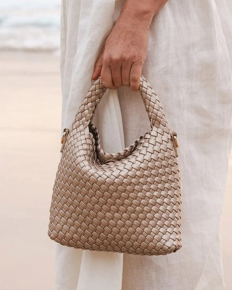 GABBY MINI WOVEN CROSSBODY BAG-Bags & Wallets-LOUENHIDE-PINK CHAMPAGNE-Coriander