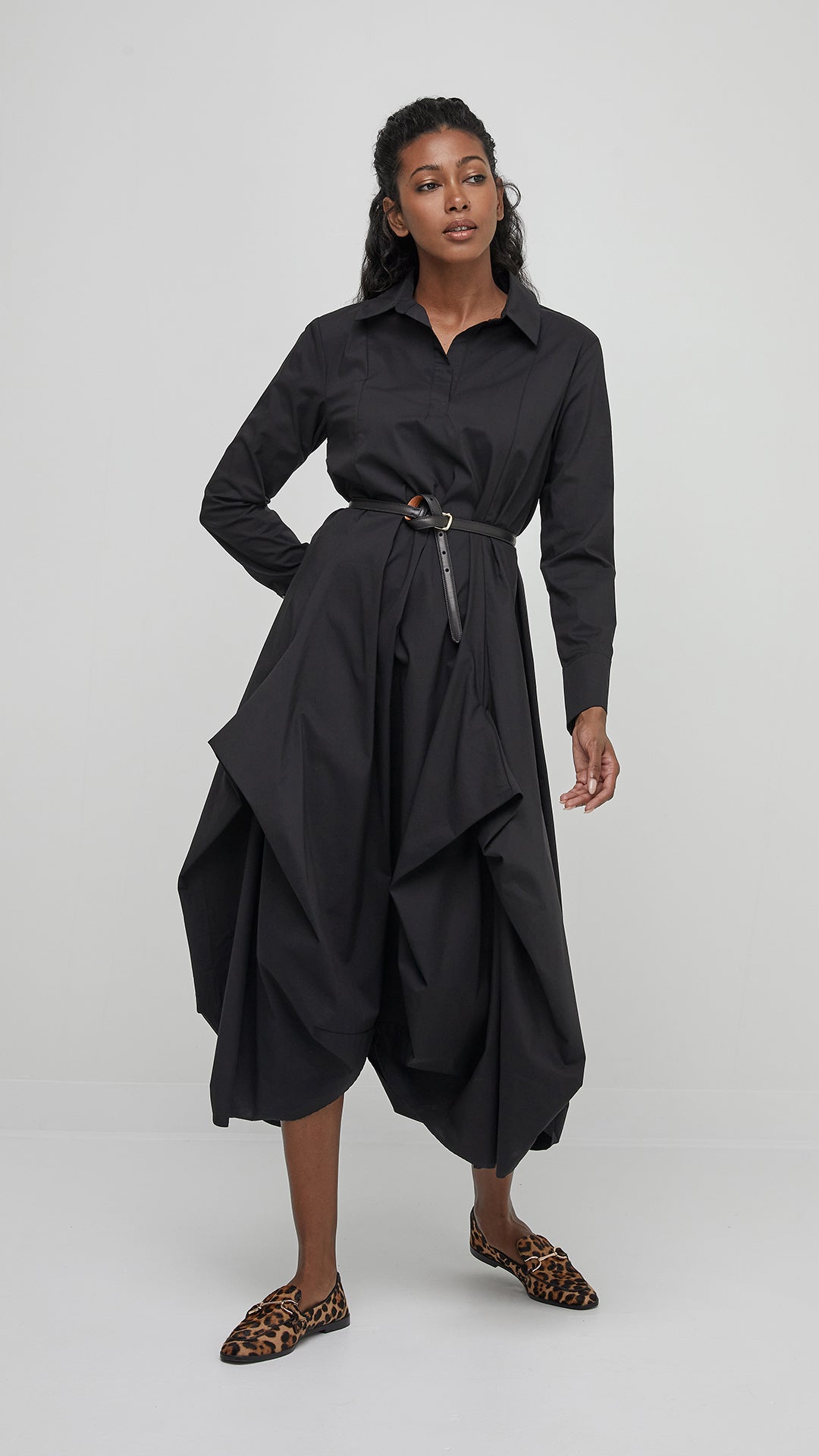 GATHERED SKIRT SHIRT DRESS-Dress-UCHUU-Coriander