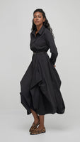 GATHERED SKIRT SHIRT DRESS-Dress-UCHUU-ONE-BLACK-Coriander