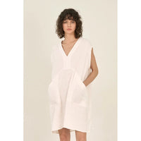 GAUZE GINGHAM RELAXED DRESS-Dresses-GRADE AND GATHER-SMALL-OFF WHITE-Coriander