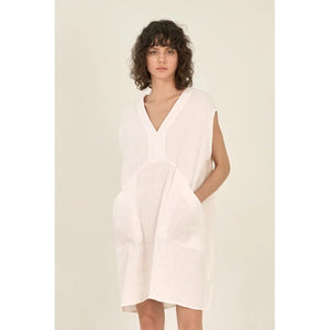 GAUZE GINGHAM RELAXED DRESS-Dresses-GRADE AND GATHER-SMALL-OFF WHITE-Coriander