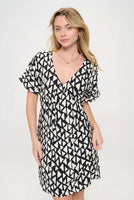 GEOMETRIC PRINT DRESS-Dresses-SM WARDROBE-SMALL-Black-Coriander