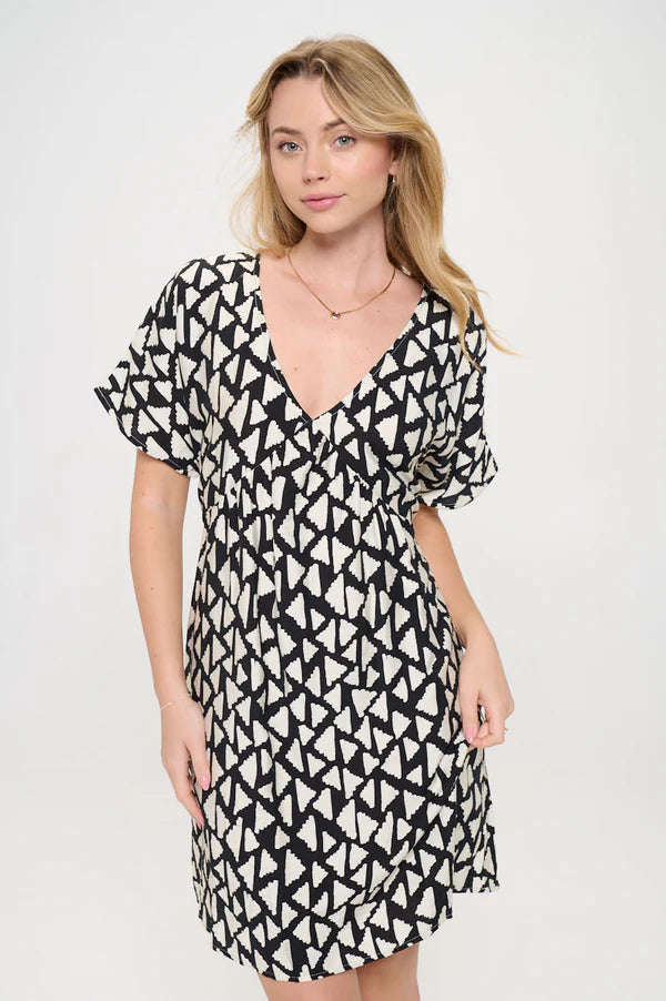 GEOMETRIC PRINT DRESS-Dresses-SM WARDROBE-SMALL-Black-Coriander