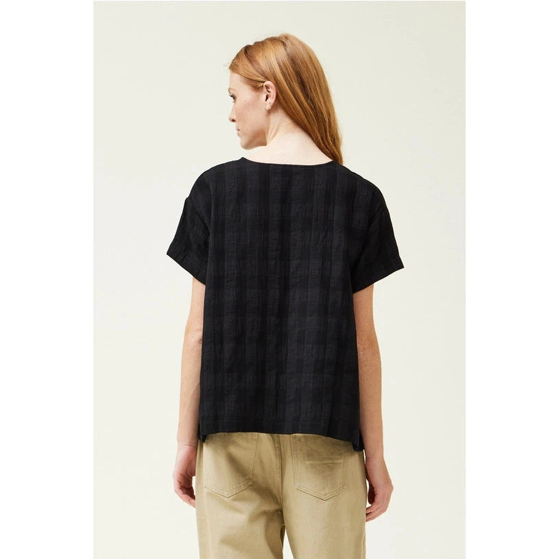 GINGHAM GAUZE BOXY BLOUSE-Tops-GRADE AND GATHER-SMALL-Black-Coriander