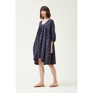 GINGHAM GAUZE TIERED DRESS-Dresses-GRADE AND GATHER-SMALL-MIDNIGHT-Coriander