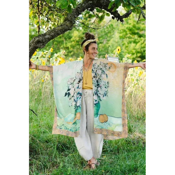 GODDESS STARDUSTER KIMONO | I PAINT MY DREAM, VAN GOGH-Scarves & Wraps-MARKET OF STARS-Coriander
