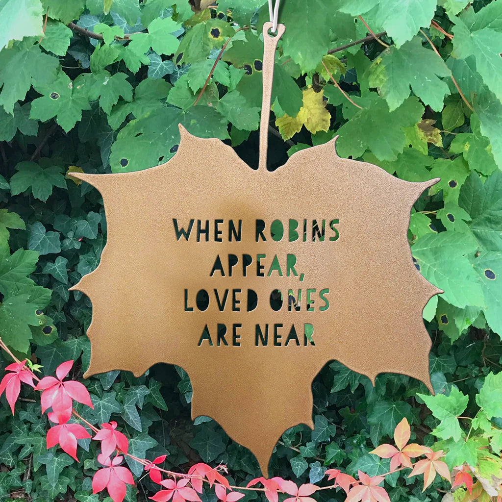 GOLD LEAF GARDEN ORNAMENT | WHEN ROBINS APPEAR, LOVED ONES ARE NEAR-Home Decor-A BLACKBIRD SANG-Coriander