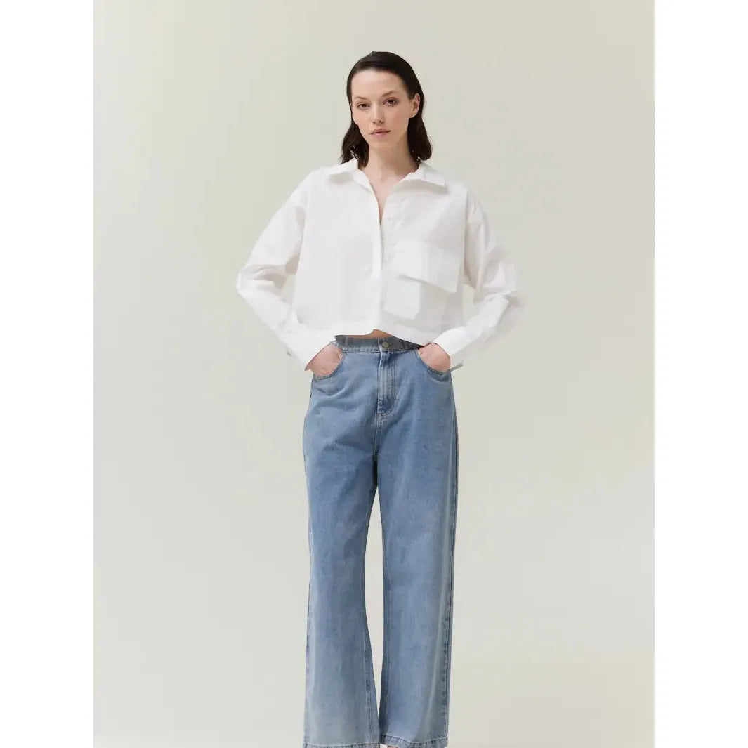 HALF BUTTON DOWN SHIRT | OFF WHITE-Top-GRADE AND GATHER-Coriander