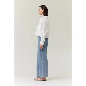 HALF BUTTON DOWN SHIRT | OFF WHITE-Top-GRADE AND GATHER-Coriander