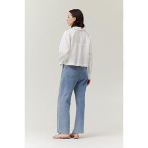 HALF BUTTON DOWN SHIRT | OFF WHITE-Top-GRADE AND GATHER-Coriander