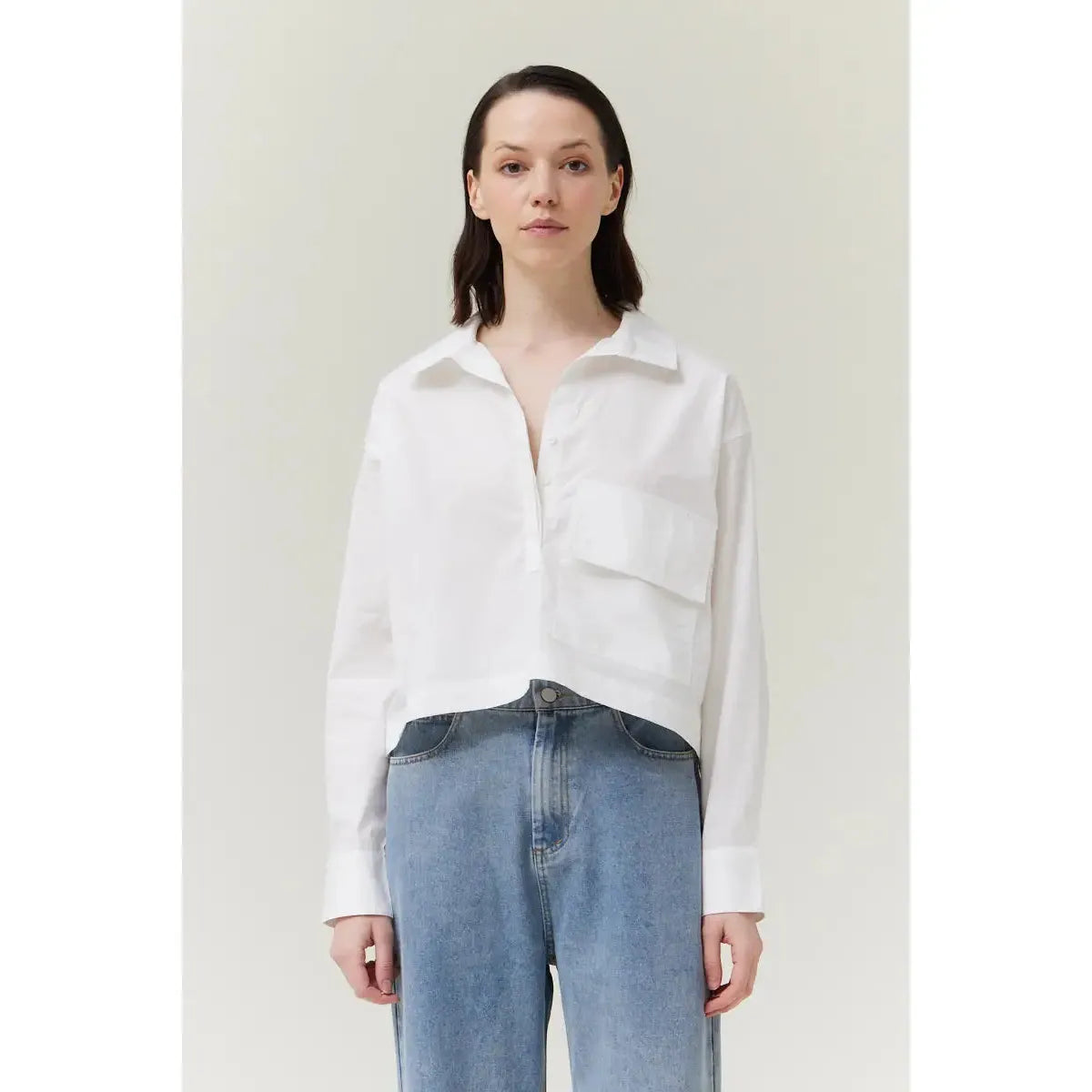 HALF BUTTON DOWN SHIRT | OFF WHITE-Top-GRADE AND GATHER-SMALL-OFF WHITE-Coriander