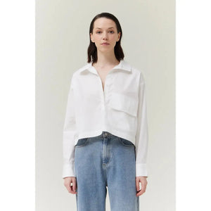 HALF BUTTON DOWN SHIRT | OFF WHITE-Top-GRADE AND GATHER-SMALL-OFF WHITE-Coriander