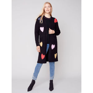 HEART APPLIQUÉ LONG CARDIGAN-Jackets & Sweaters-CHARLIE B-Coriander