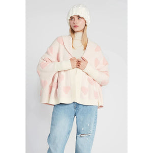 HEART SHERPA CAPE CARDIGAN-Jackets & Sweaters-LOOK BY M-PINK-Coriander