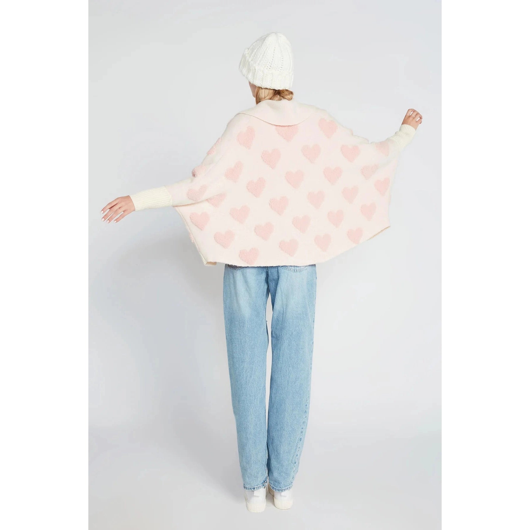 HEART SHERPA CAPE CARDIGAN-Jackets & Sweaters-LOOK BY M-PINK-Coriander