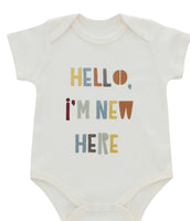 HELLO, I'M NEW HERE ONESIE-Baby-EMERSON AND FRIENDS-3-6 MONTHS-Coriander