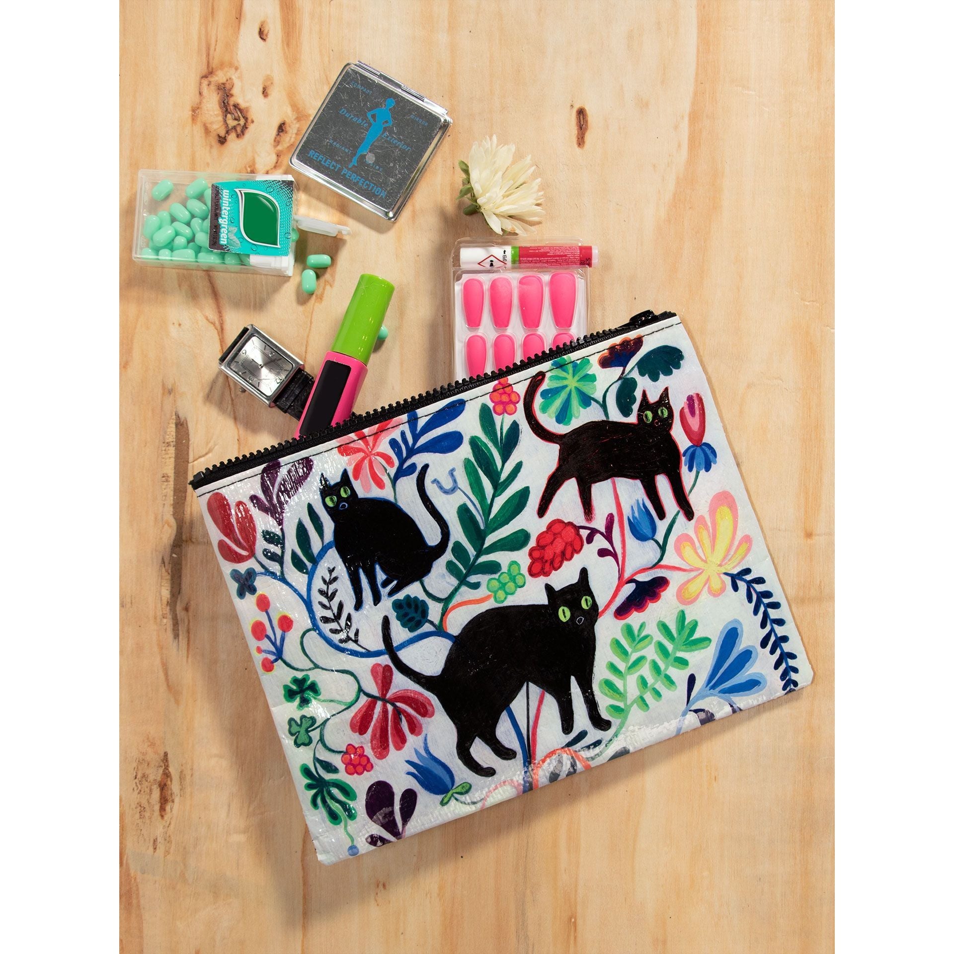 HERE KITTY ZIPPER POUCH-Bags & Wallets-BLUE Q-Coriander