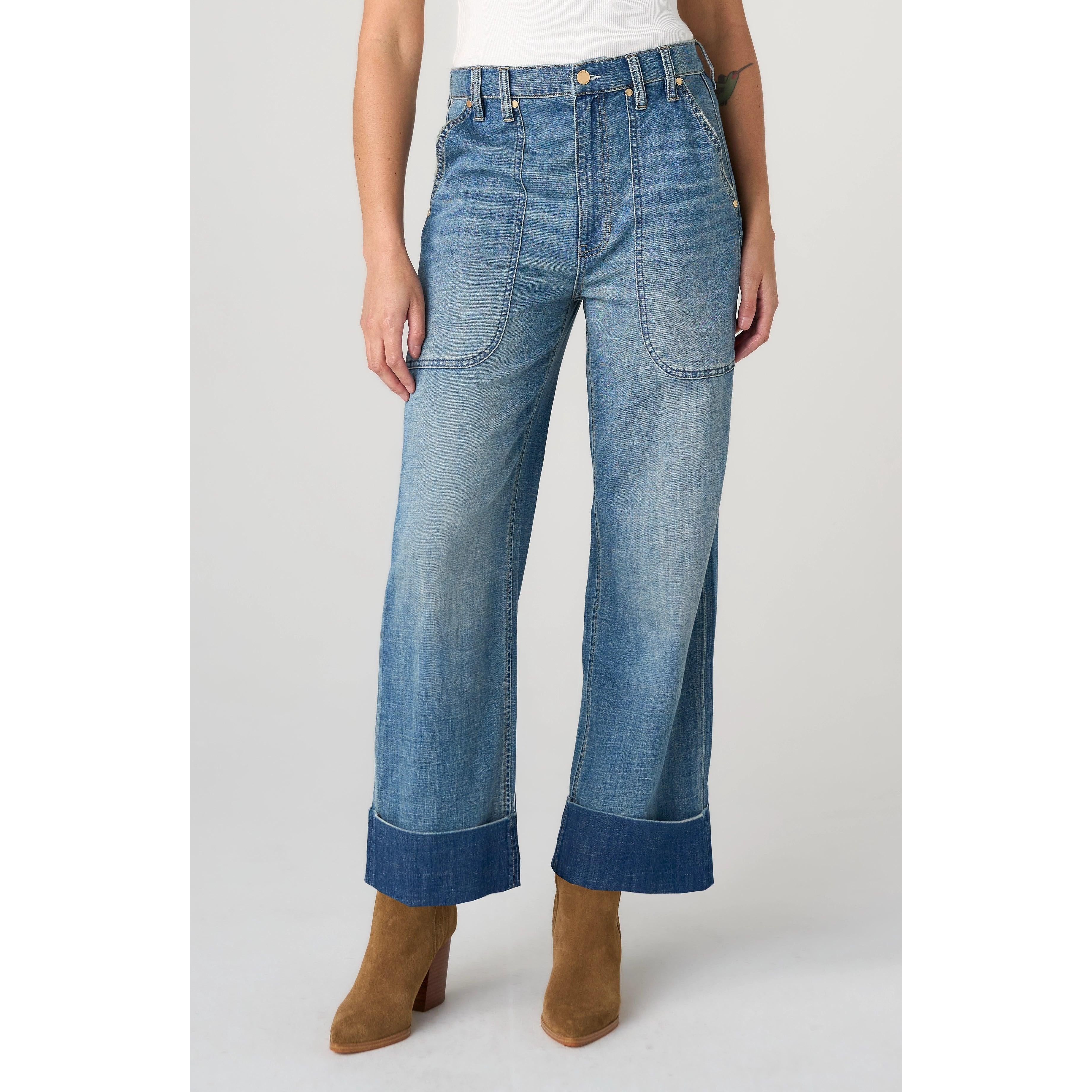 HIGH RISE RELAXED CUFF JEAN | UTILITY POCKETS-Denim-LIVERPOOL-Coriander