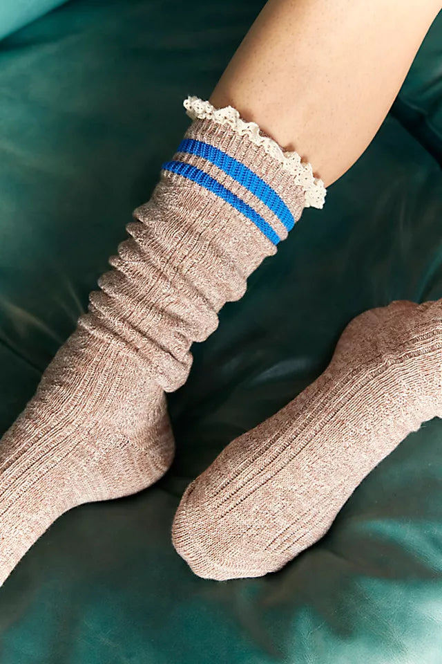 HOMECOMING KNEE HIGH SOCKS | IVORY-Socks & Footwear-FREE PEOPLE-Coriander