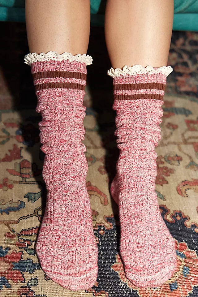 HOMECOMING KNEE HIGH SOCKS | RED-Socks & Footwear-FREE PEOPLE-Coriander