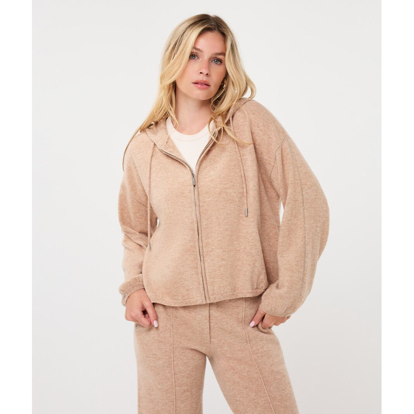 HOODED CARDIGAN | FINE CHAIN WOOL-Uncategorised-ESQUALO-Coriander