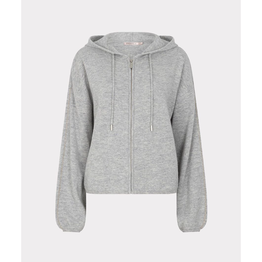 HOODED CARDIGAN | FINE CHAIN WOOL-Uncategorised-ESQUALO-SMALL-LIGHT GREY-Coriander