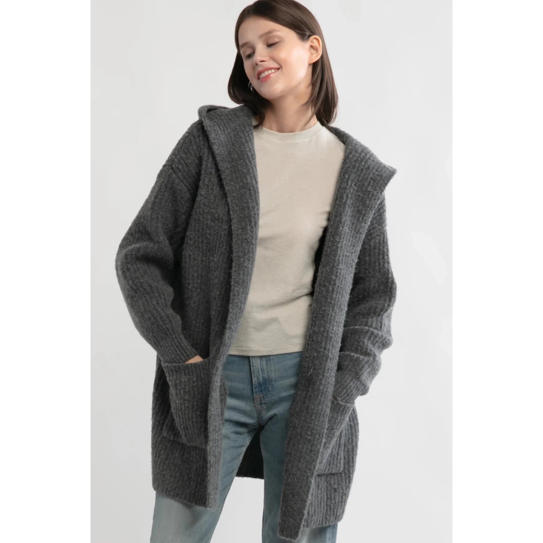 HOODED CARDIGAN | LAZY DAY-Jackets & Sweaters-LOOK BY M-Coriander