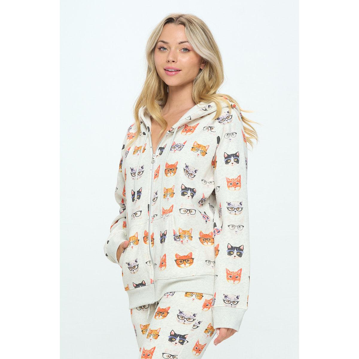 HOODIE | KITTY WEARING GLASSES-Jackets & Sweaters-SM WARDROBE-Coriander