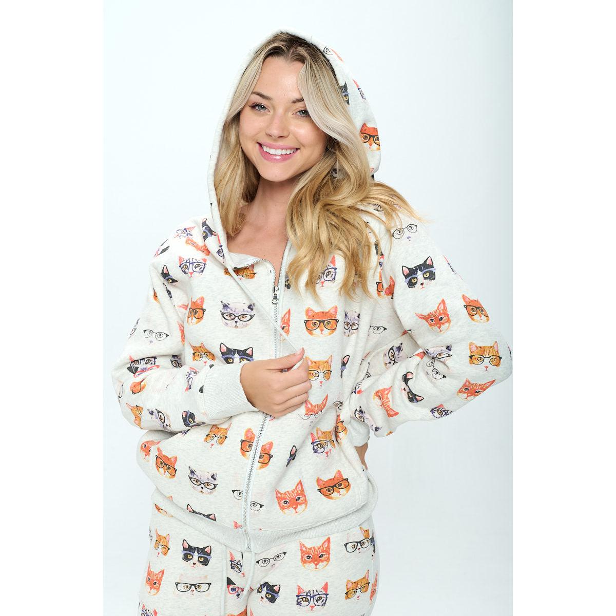 HOODIE | KITTY WEARING GLASSES-Jackets & Sweaters-SM WARDROBE-SMALL-Coriander