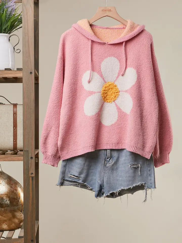 HOODIE | PINK FLOWER-Jackets & Sweaters-MELLO-SMALL-Pink-Coriander