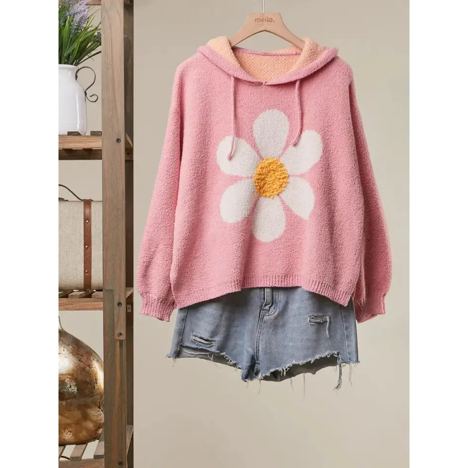 HOODIE | PINK FLOWER-Jackets & Sweaters-MELLO-SMALL-Pink-Coriander