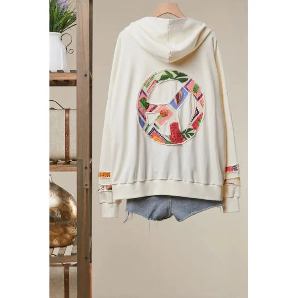 HOODIE ZIP CARDI | PEACE-Jackets & Sweaters-MELLO-Coriander