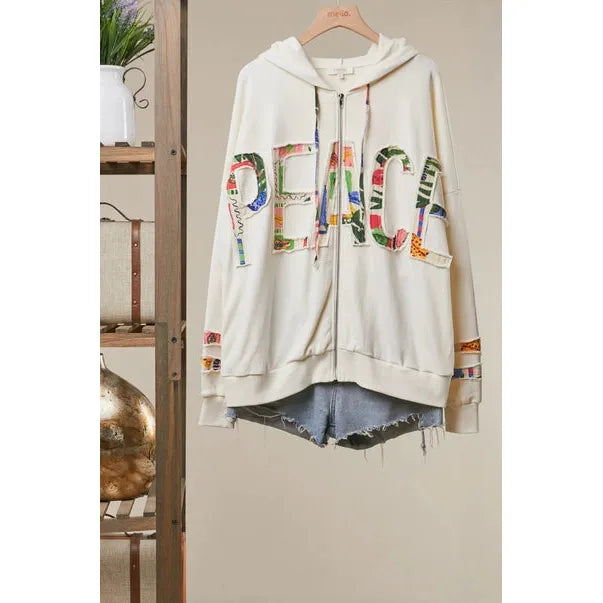 HOODIE ZIP CARDI | PEACE-Jackets & Sweaters-MELLO-SMALL-IVORY-Coriander