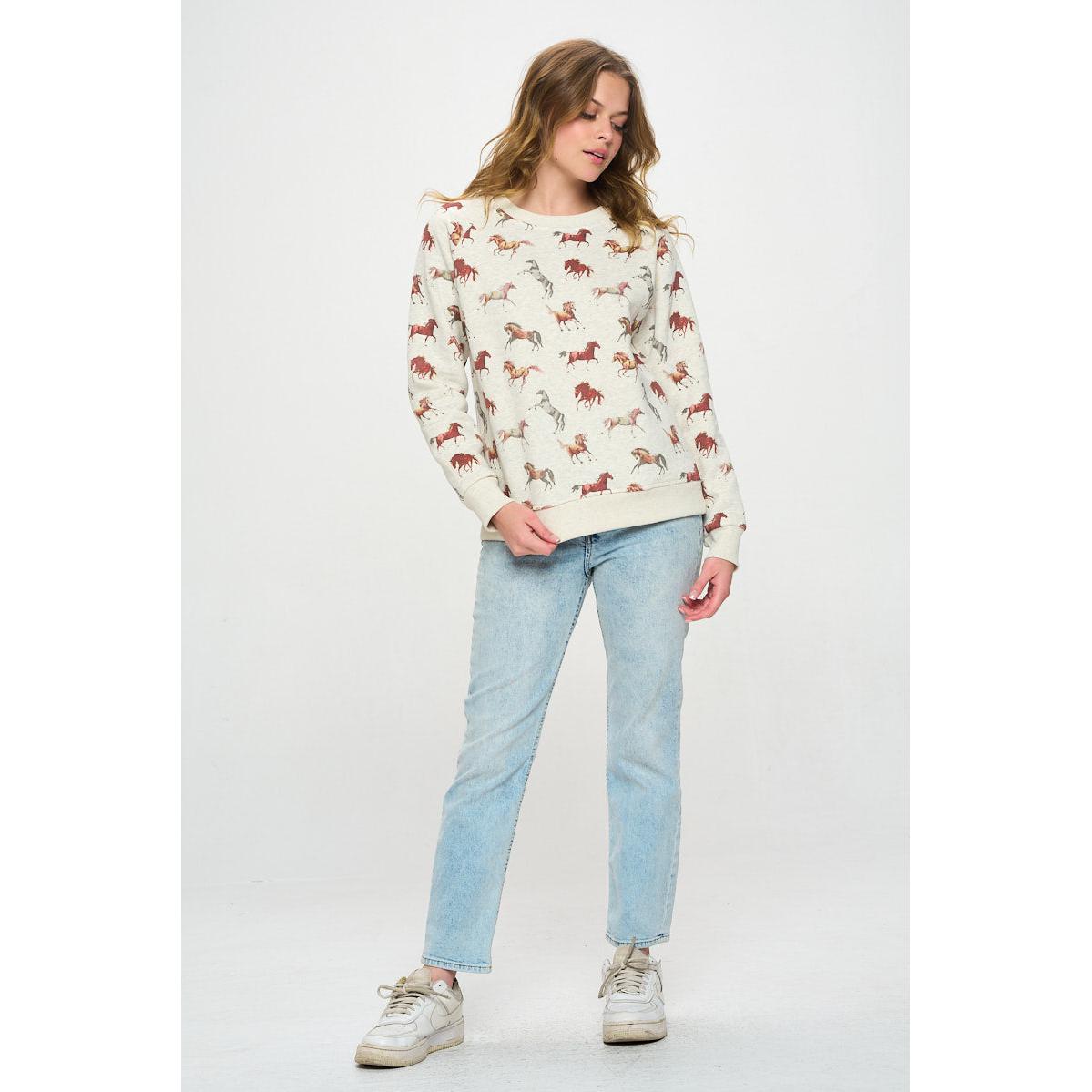 HORSE SWEATSHIRT-Tops-SM WARDROBE-Coriander