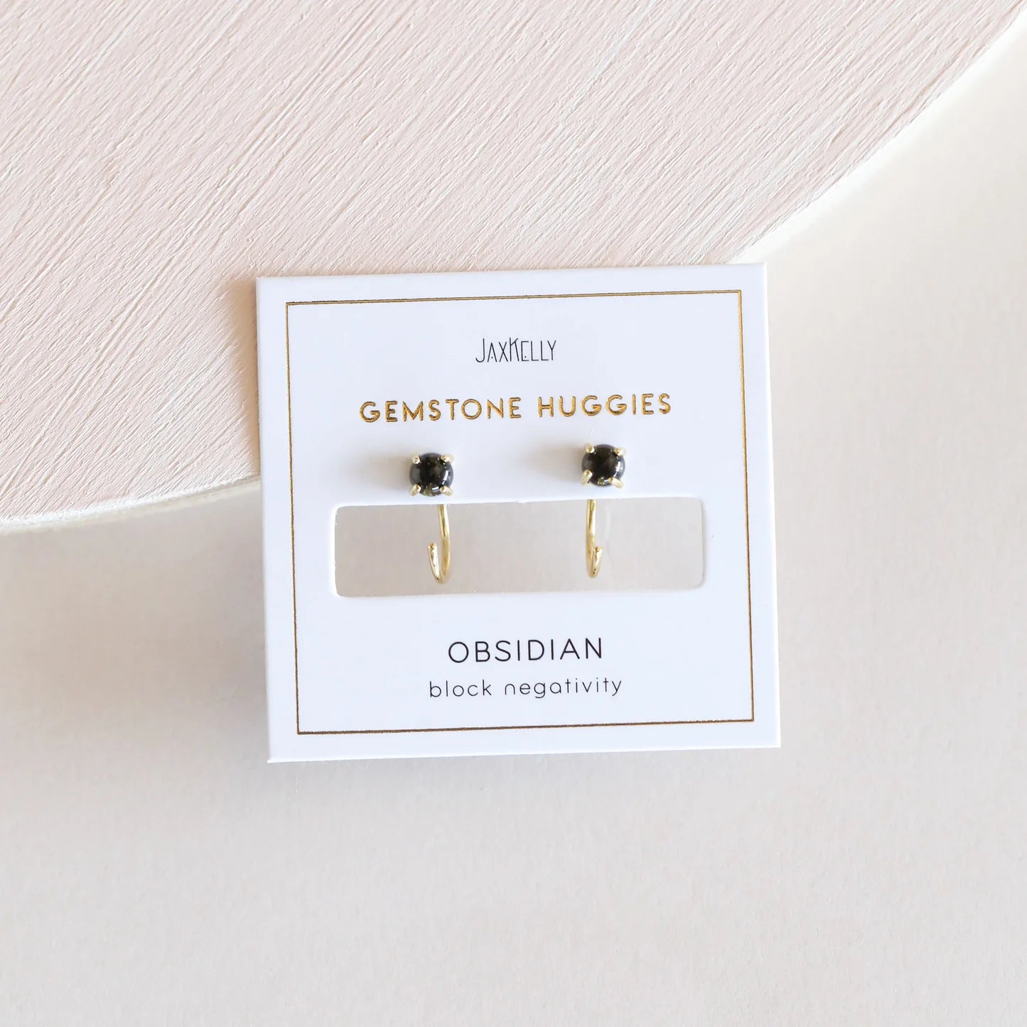 HUGGIE EARRINGS | OBSIDIAN & GOLD: BLOCK NEGATIVITY-Jewellery-JAX KELLY-Coriander