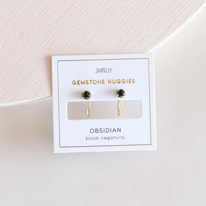 HUGGIE EARRINGS | OBSIDIAN & GOLD: BLOCK NEGATIVITY-Jewellery-JAX KELLY-Coriander