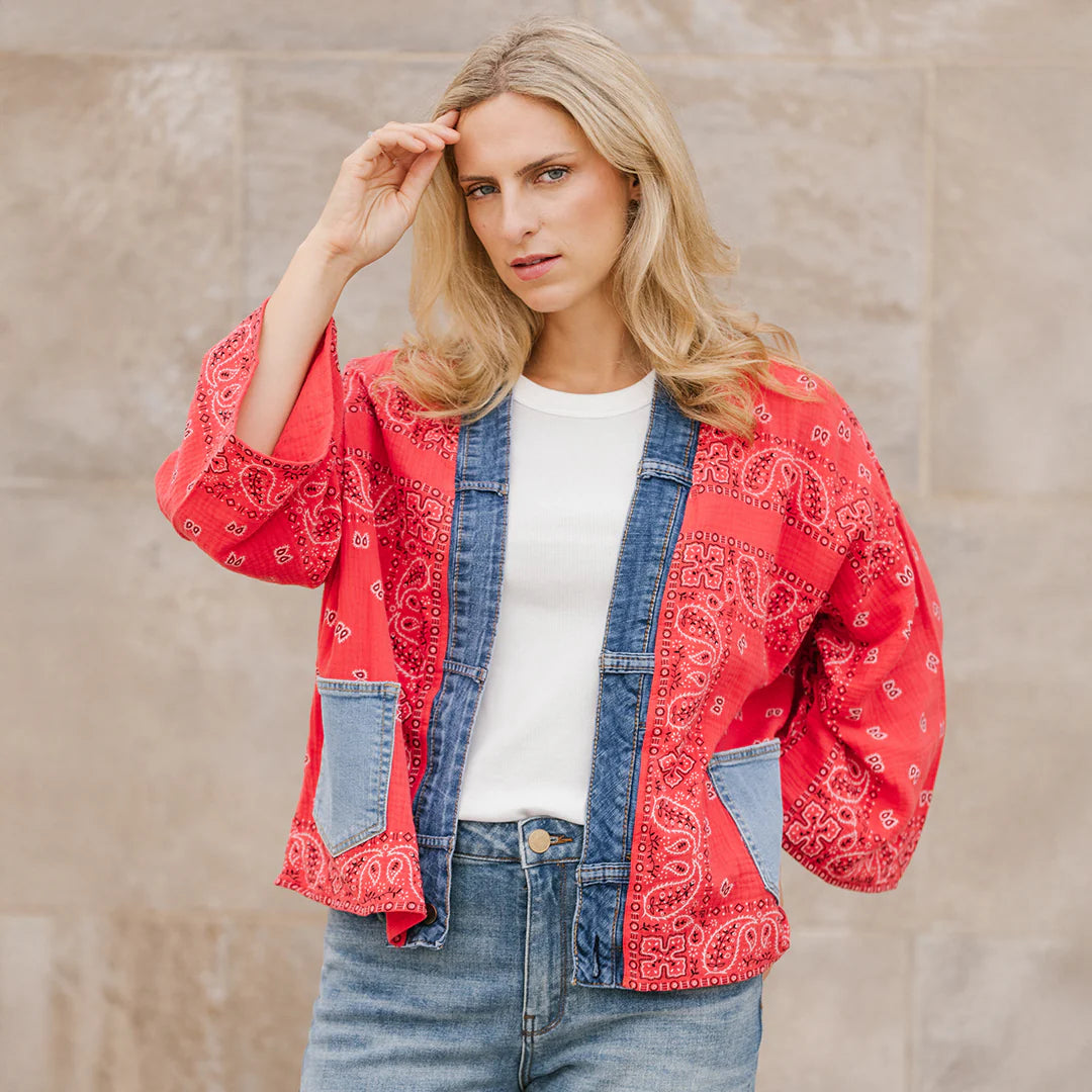 JACKET | BANDANA SHORT KIMONO-Jackets & Sweaters-SHANNON PASSERO-ONE-RED-Coriander