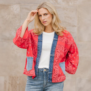 JACKET | BANDANA SHORT KIMONO-Jackets & Sweaters-SHANNON PASSERO-ONE-RED-Coriander