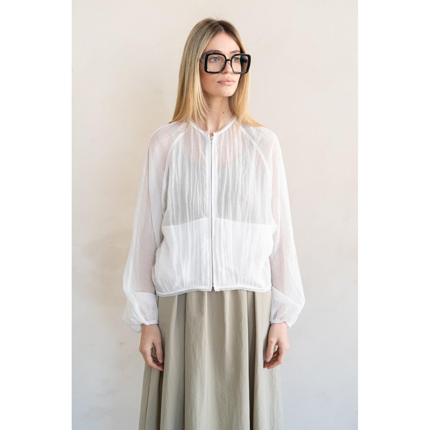 JACKET | SHEER ZIP-Jackets & Sweaters-ELLE GREY-SMALL-MED-WHITE-Coriander