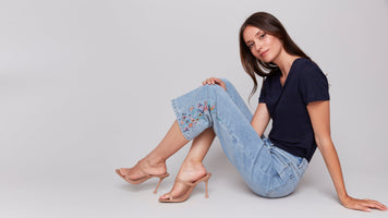 JEANS | CROPPED FLARE W/SIDE CUT FLORAL EMBROIDERY-Denim-CHARLIE B-Coriander