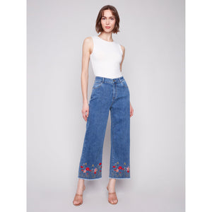 JEANS | WIDE LEG EMBROIDERED FLOWERS-Denim-CHARLIE B-Coriander