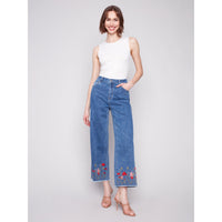 JEANS | WIDE LEG EMBROIDERED FLOWERS-Denim-CHARLIE B-Coriander
