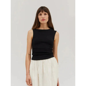 JERSEY TANK | ASYMMETRICAL SHOULDER-Top-GRADE AND GATHER-SMALL-Black-Coriander