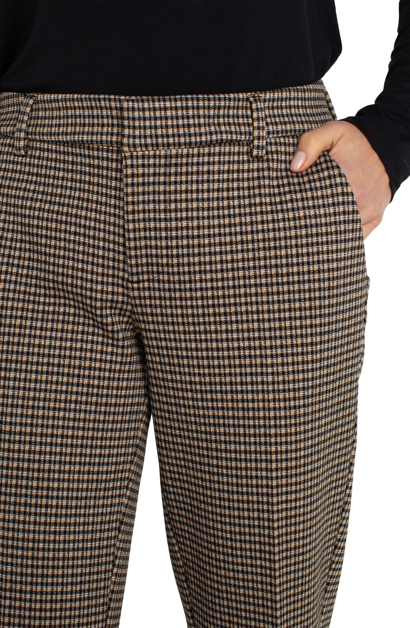 KELSEY TROUSER-Bottoms-LIVERPOOL-4-BLACK-TAN CHECK-Coriander