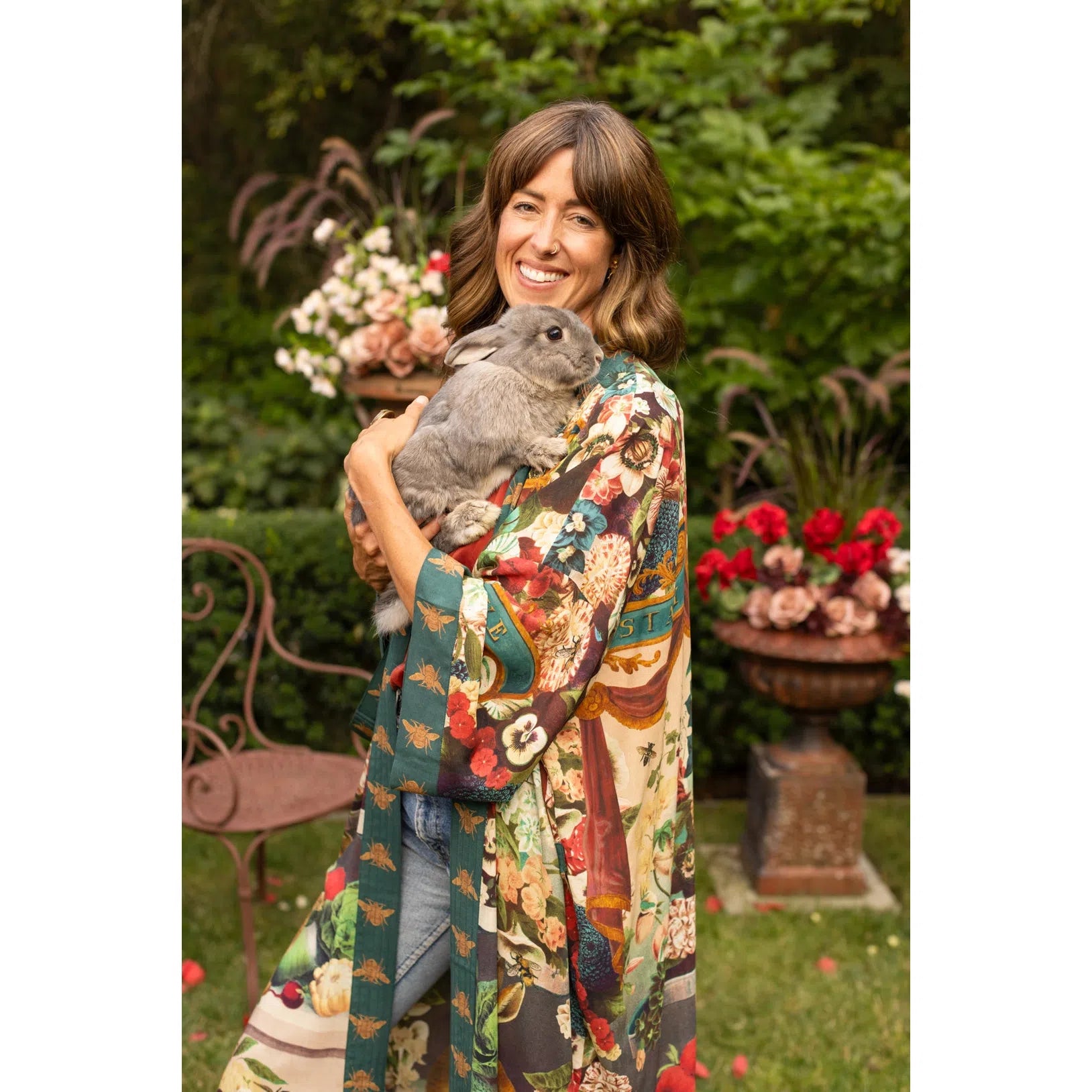 KIMONO ROBE DUSTER | STAY GOLD FLORA W/ RABBIT & BEES-Scarves & Wraps-MARKET OF STARS-Coriander