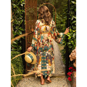 KIMONO ROBE DUSTER | STAY GOLD FLORA W/ RABBIT & BEES-Scarves & Wraps-MARKET OF STARS-Coriander