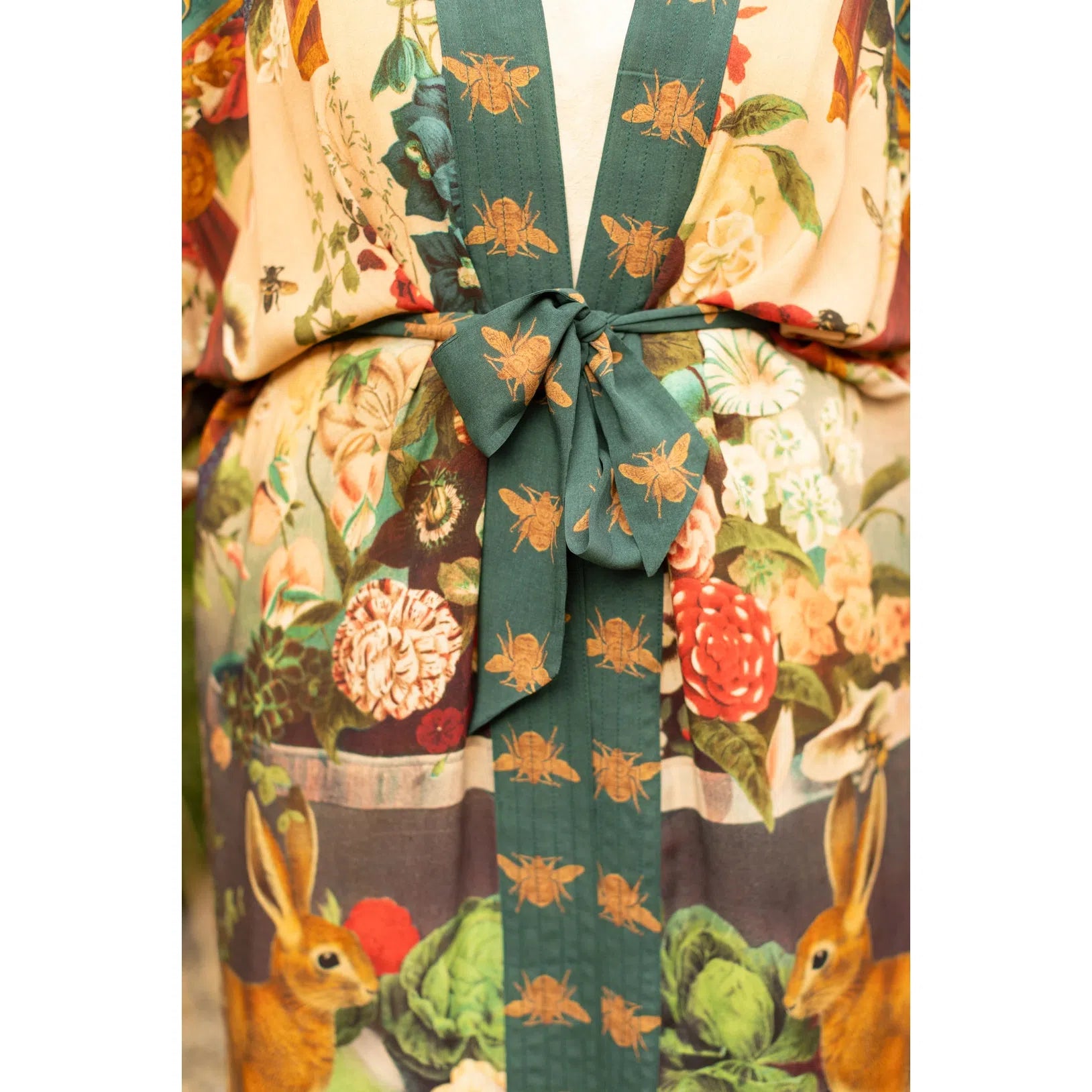 KIMONO ROBE DUSTER | STAY GOLD FLORA with RABBIT & BEES-Scarves & Wraps-MARKET OF STARS-Coriander