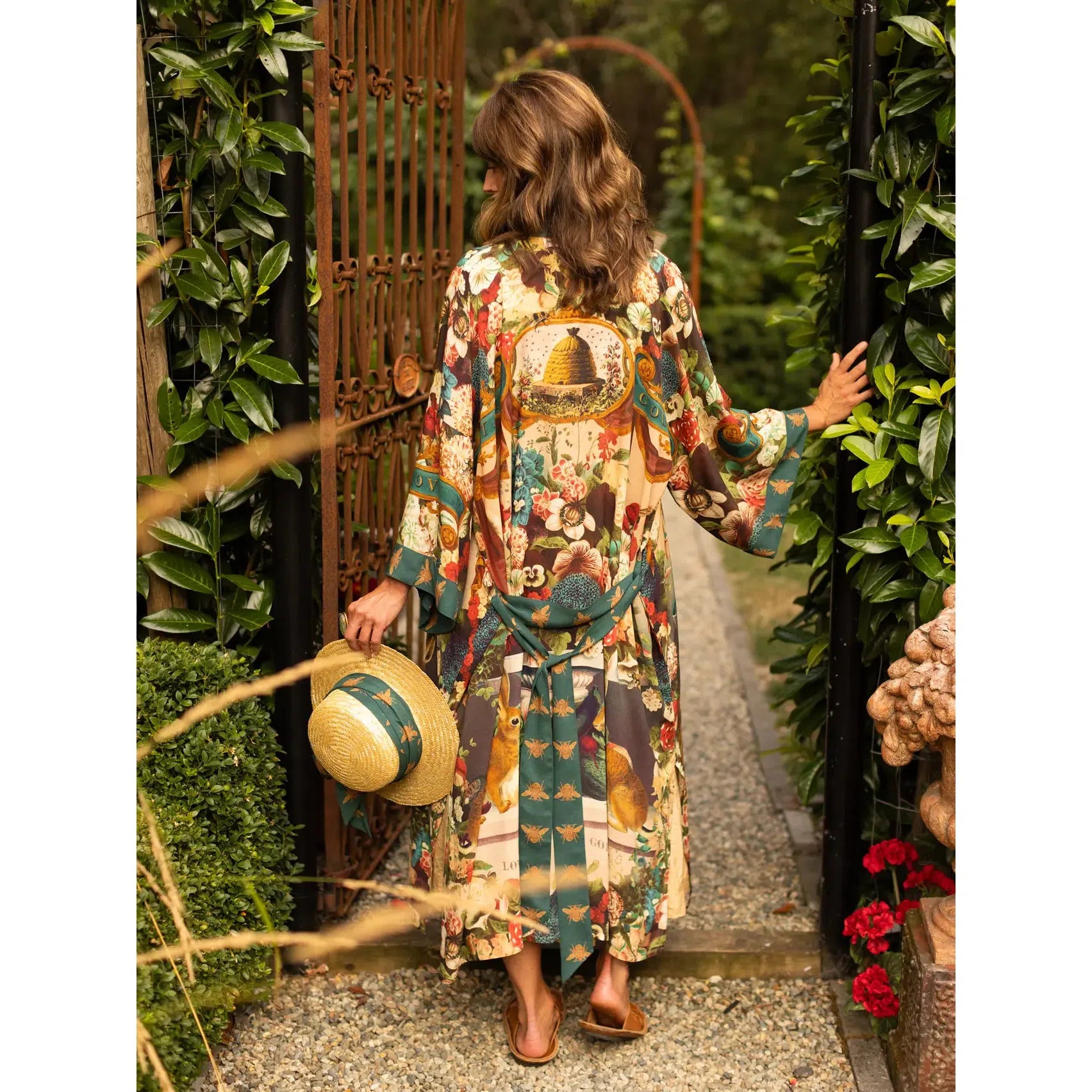 KIMONO ROBE DUSTER | STAY GOLD FLORA with RABBIT & BEES-Scarves & Wraps-MARKET OF STARS-Coriander