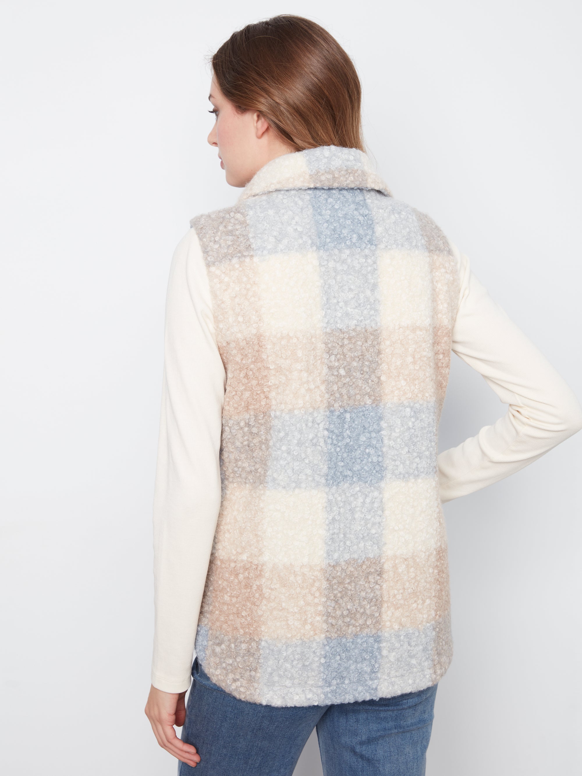 KNIT BOUCLE VEST | PLAID-Jackets & Sweaters-CHARLIE B-Coriander