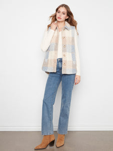 KNIT BOUCLE VEST | PLAID-Jackets & Sweaters-CHARLIE B-Coriander
